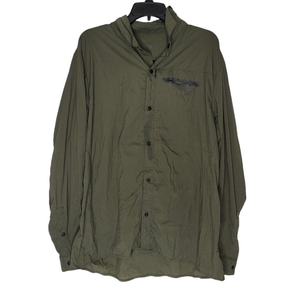 Oakley Men's XL OD Green Lightweight Packable‎ Button Up Rain Windbreaker